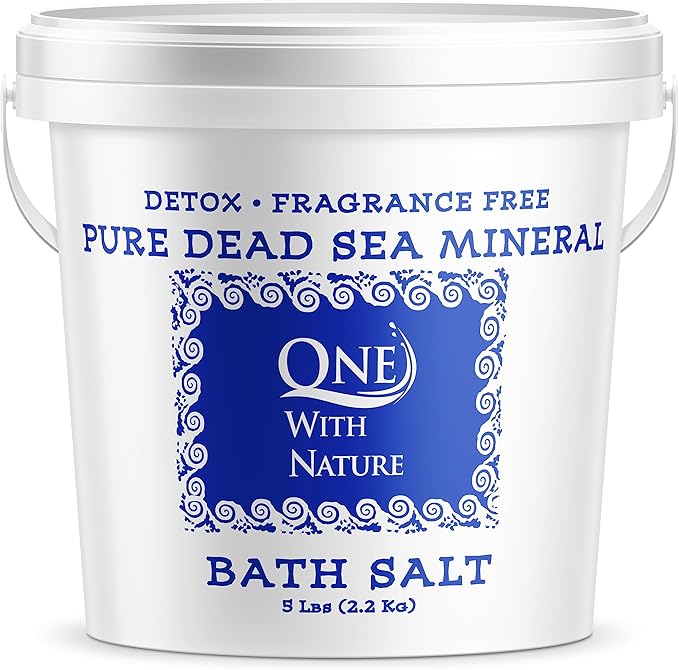 One With Nature 100% Pure Dead Sea Salt, 5Lb - Fine Bath Salts for Soaking, Body Exfoliator, Acne Treatment, 21 Essential Minerals, Fragrance-Free, for Men, Women, Children. Helps Skin Conditions