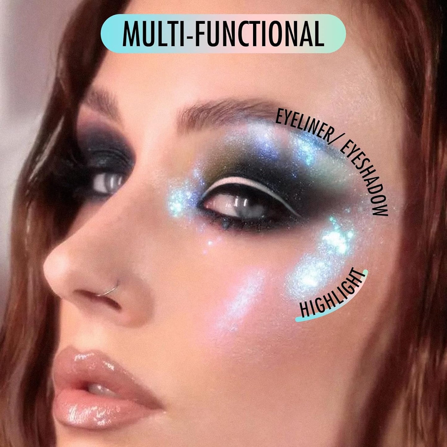 BEPHOLAN Pink Blue Eyeliner Pencil,2-in-1 Color Waterproof Glitter Gel Eye Liner Highligter,Mermaid Korean Makeup Waterline Eyeliner,Smudge Proof (FAIRY TALE)