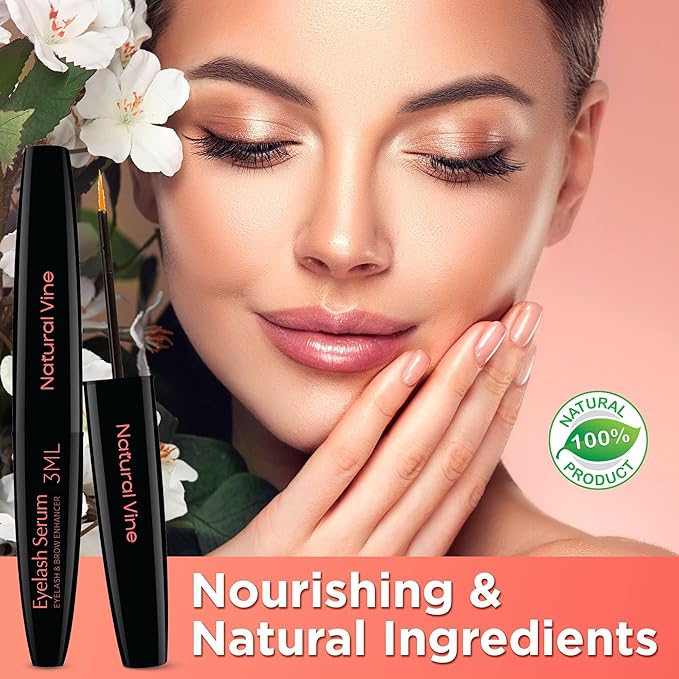 Natural Vine Eyelash Growth Serum: Lash Enhancing Serum with Advanced Formula to Boost Longer Fuller and Thicker Looking Lashes - Vegan & Cruelty-Free for Sensitive Eyes 3mL 3 Months Supply
