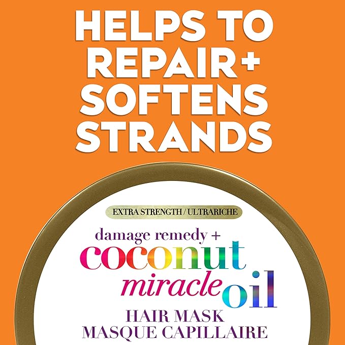 OGX Extra Strength Damage Remedy + Coconut Miracle Oil Hair Mask, Extra Hydrating & Softening Anti-Frizz Treatment to Help Repair Hair, Paraben-Free, Sulfated-Surfactants Free, 6 oz