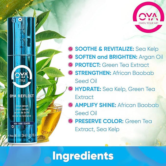 OYA REFLECT Hair Shine Serum - 50ml (1.7 Fl Oz.) - Hair Serum for Frizzy and Damaged Hair - Lightweight Hair Tamer with UV Filters - Smooth Style Serum for Curly, Dry, Damaged, or Color Treated Hair