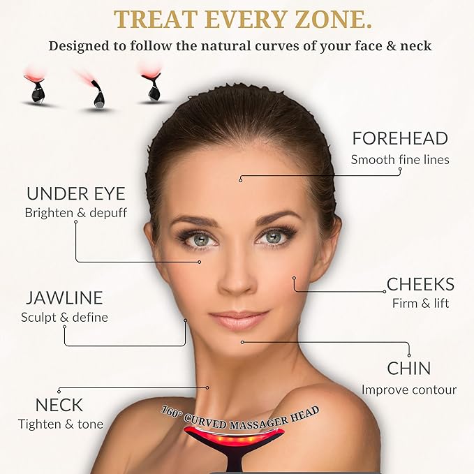 Red-Light-Therapy-for-Face and Neck, Facial Massager Triple Action Portable Beauty Device. LED, Thermal, and Vibration for a Radiant Appearance