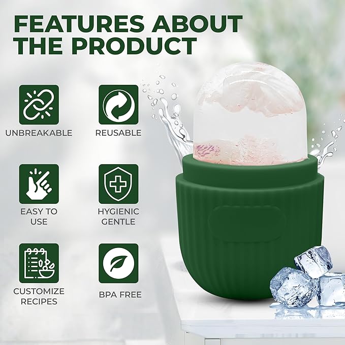 Luxury Cooling Ice Face Roller - Silicone Ice Mold for Face, Eyes, and Neck (Green)