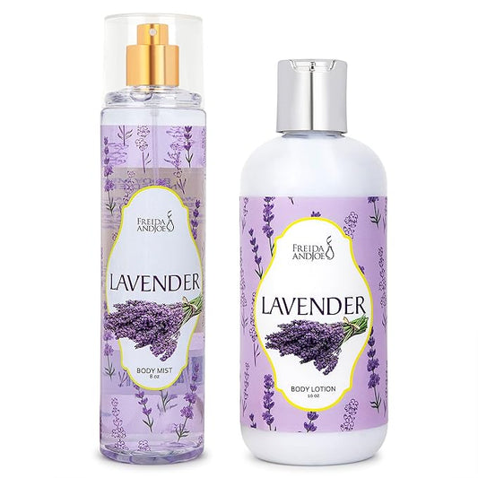 Home Spa Gift 10oz Deep Moisturizing Fragrance Body Lotion & 8 oz. Fine Fragrance Body Mist Set Luxury Self-Care Combo for Women and Girls (Lavender) Mother’s Day Gift for Mom
