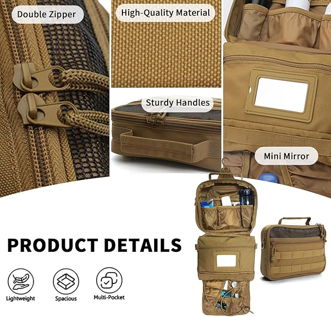 SMONT Toiletry Bag for Men Travel Toiletry Organizer Dopp Kit Travel Organizer Toiletries Travel Bag Shaving Hygiene Bag Bathroom Hanging Men's Toiletry Bag for Short Trips Brown