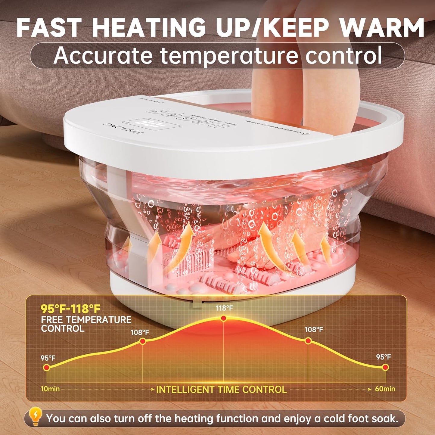 Collapasible Foot Spa Bath Massager with Heat, Pedicure Foot Spa with Bubbles and Jets/Timer/ Temperature Control, Feet Soak Tub for Home, Office, Relaxation and Stress Relief, Gift for Men and Women