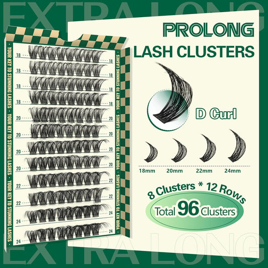 Lash Clusters 96pcs Eyelash Clusters D Curl 18-24MIX Cluster Lashes KEYYOU Volume Wispy Lash Extension Soft&Comfortable Easy DIY at Home(Y01,D-18-24MIX)
