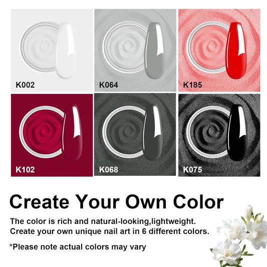 12 Pcs Dip Powder Nail Kit Starter, 6 Colors Red Black White Dipping Powder Kit With Base & Top Coat/Activator/Brush Saver, Nail Art Dip Manicure Kits for Women