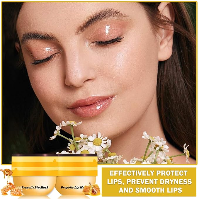 NVLEPTAP 2PCS Bee Lip Balm Honey Pot Honey Lip Balm Moisturizing Honey Lip Mask Lip Care Products Lip Balm with Wand