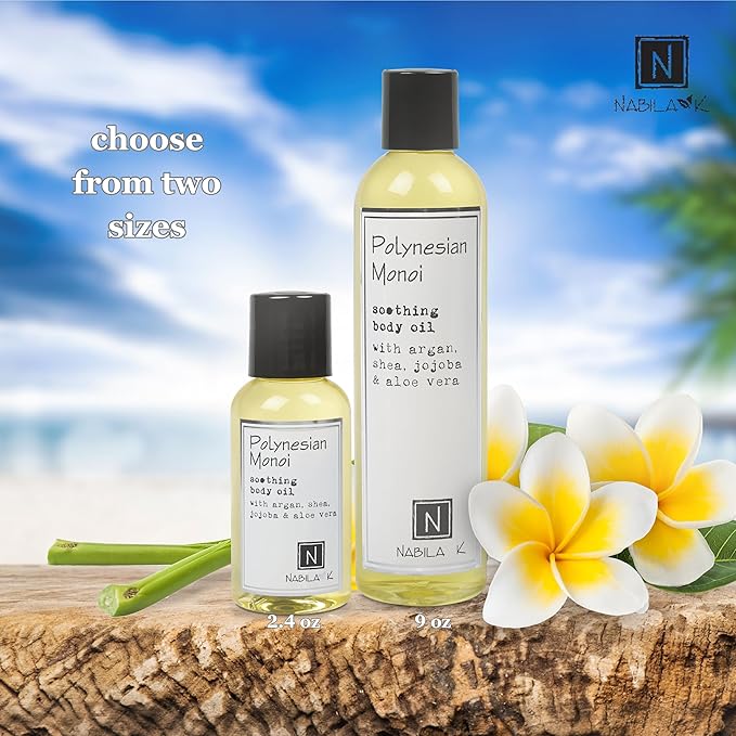 Polynesian Monoi (Monoi de Tahiti Flower Scent) Body Oil, 9 oz Moisturize & Nourish with Argan & Coconut Oil - Vitamin C Enriched - Naturally Derived, Vegan-Friendly