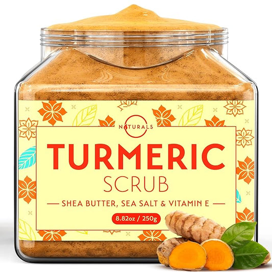O Naturals Turmeric Body Scrub – Exfoliating Body Scrub for Smooth and Hydrated Skin with Natural Turmeric and Salt, Gentle Face Scrub and Body Scrub Exfoliator, 8.82 oz