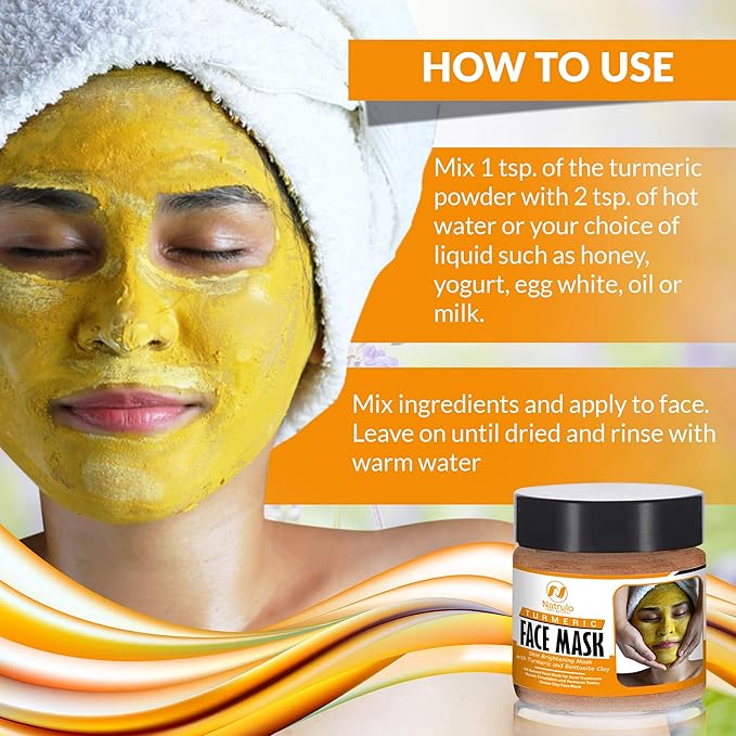 Natrulo Turmeric Face Mask - Skin Brightening Mask with Turmeric and Bentonite Clay - All-Natural Face Mask for Acne Treatment - Boosts Circulation and Removes Toxins - Detox Clay Face Mask