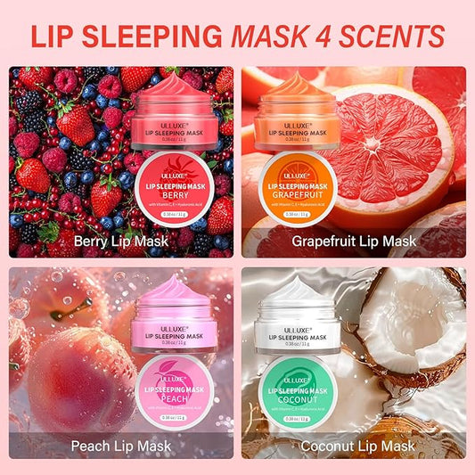 Lip Sleeping Mask Set, Overnight Lip Balm Treatment with Vitamin C and Hyaluronic Acid for Dry, Flaky Lips Nourishes, Moisturizes and Hydrates, Lip Mask Lip Care, Lip Butter Gift for Women