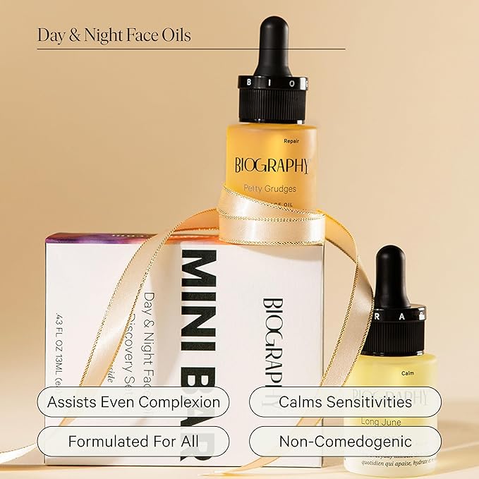 Facial Oil Gift Set- Skin Care Kit for Women- Smoothing, Quieting Moisturizer & Hydrator- Daily & Overnight Use- Beauty Travel Size Skincare Set- Ideal Gift for Women & Teens- Mini Bar by Biography