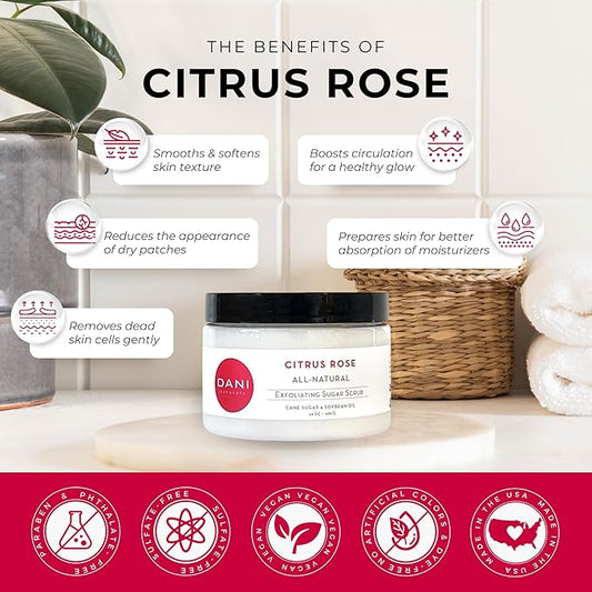 Naturals Exfoliating Sugar Scrub - Citrus Rose - Organic Cane Sugar & Shea Butter - Deep Hydration & Gentle Exfoliation for Smooth, Radiant Skin - 14 oz