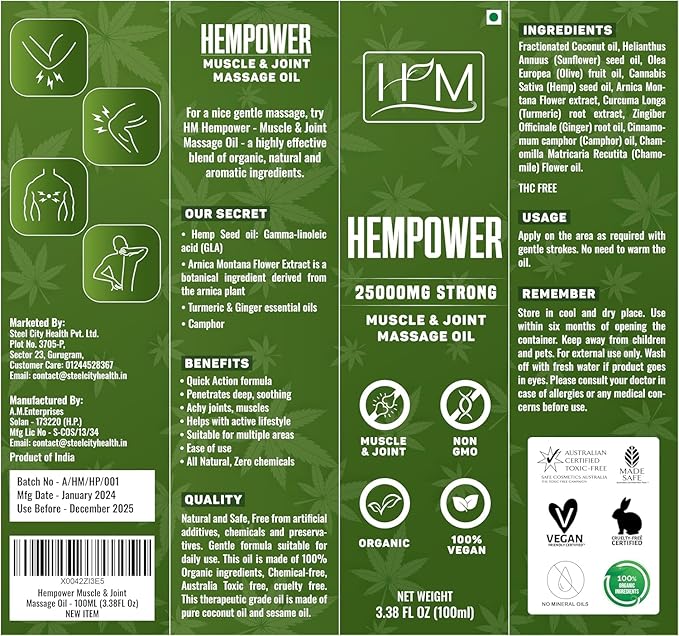 Hempower - Massage Oil for Muscle & Joint Pain - 25000 MG | Ultra-Strength Formula | Soothes Discomfort, Supports Active Lifestyle, Quick-Acting Relief | (3.38FL Oz) (100 ML)