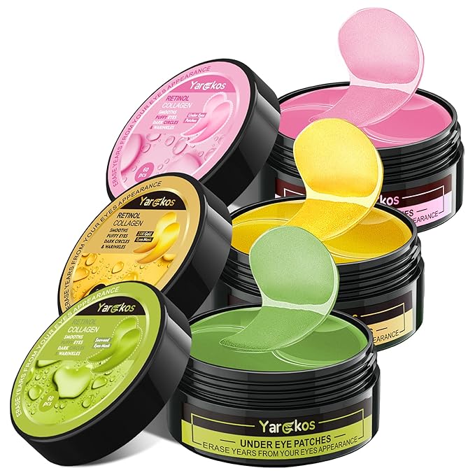 3 Packs 60 Pcs Under Eye Patches, Green+24K Gold+Pink, 30 Pairs Undereye Mask for Puffy Eye Dark Circle Treatment, Collagen Gel Pads Hydrating for Eye Bag Puffiness Wrinkle, Women Men Beauty Skin Care