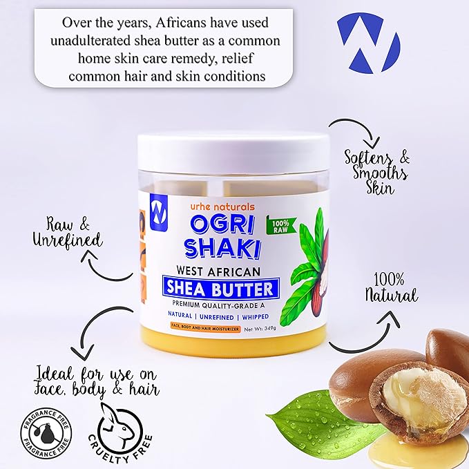 Urhe Naturals Native African Raw Shea Butter | Original and Longlasting Natural Body Butter for Acne & Smooth Skin (Single)