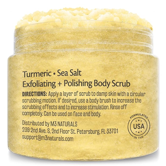 Exfoliating Turmeric Scrub and Skin Exfoliator with Collagen and Coconut Oil, Gently Exfoliates Face, Body, Hands, and Feet, Moisturizing Skincare by M3 Naturals