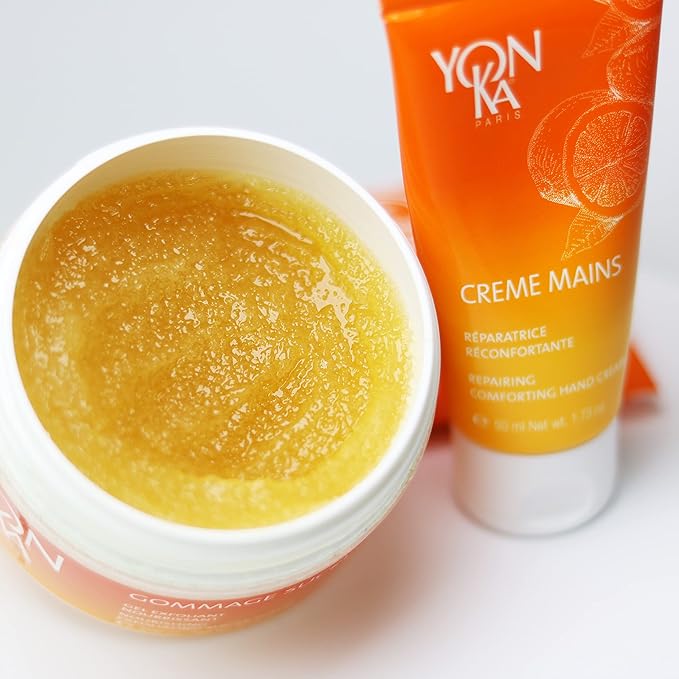 Yon-Ka Mandarin Sugar Scrub, Exfoliating Body Scrub with Brown Sugar and Sunflower Oil, Gentle Natural Ingredients Hydrate and Moisturize Dry Skin, Sweet Orange and Citrus Scent (200g)