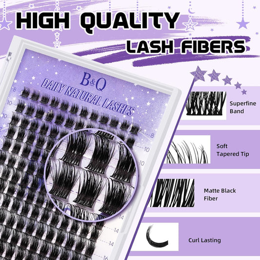 B&Q Lash Clusters Natural Cluster Eyelash Extensions 156 PCS Eyelash Clusters D Curl Z01 Individual Lashes for Beginners 8-18mm Cluster Lashes Superfine Band Eyelash Extension at Home（Z09-D-8-18mix）