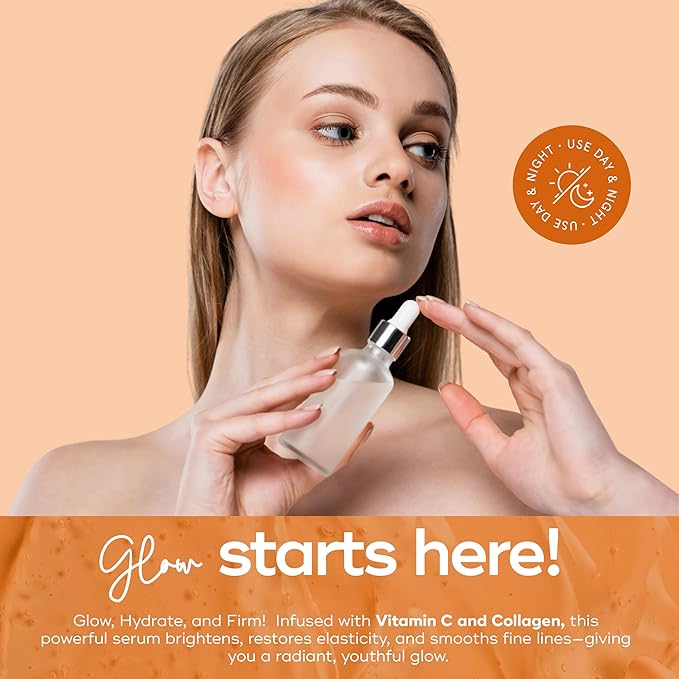 Vitamin C Serum with Collagen - Dark Spots & Skin Brightening, Anti-Aging & Acne Treatment - Dermatologist Tested Korean Skincare - Clean Beauty, Cruelty-Free - 1.69 oz