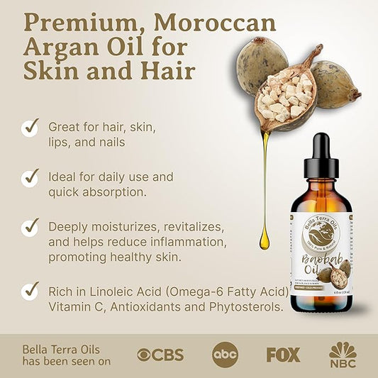 Bella Terra Oils Pure Baobab Oil – 1gallon, Ancient African Beauty Elixir for Hair & Skin, Radiance, Hydration
