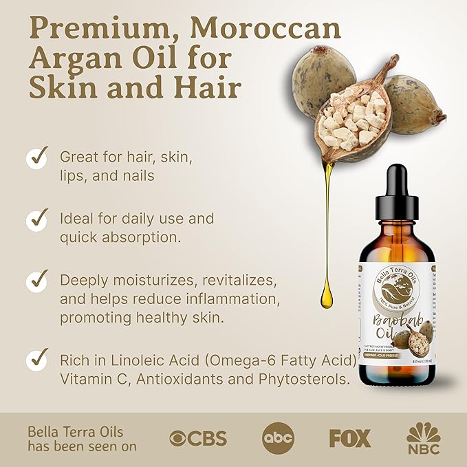 Bella Terra Oils - Baobab Oil 16oz - The Ultimate Choice for Skin Hydration, A Symphony of Amino Acids & Essential Minerals for Your Skin