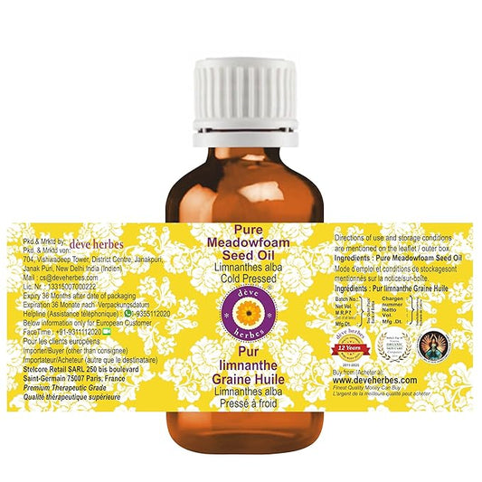 Deve Herbes Pure Meadowfoam Seed Oil (Limnanthes alba) Cold Pressed 10ml (0.33 oz)