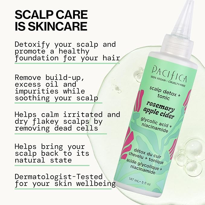 Pacifica Scalp Detox Tonic – Rosemary Apple Cider Scalp Exfoliator - Scalp Scrub w/ Salicylic Acid for Clarifying Build Up & Purifying - Itchy, Dry Scalp Treatment , Vegan & Cruelty-Free, 5 oz