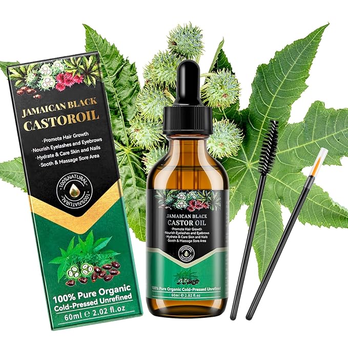 100% Pure Natural Castor Oil Set, 60ml Organic Jamaican Black Castor Oil Cold Pressed, 【Glass Bottle】【Unrefined】, Essential Oil, Anti-aging Oil, Massage Oil, 60ml Black Castor Oil X1