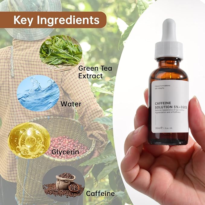 Caffeine Solution 5% + EGCG For Face, 30ML 2 PCS Moisturizing Caffeine Eye Serum For Dark Circles & Puffiness, Anti-aging Caffeine Serum.