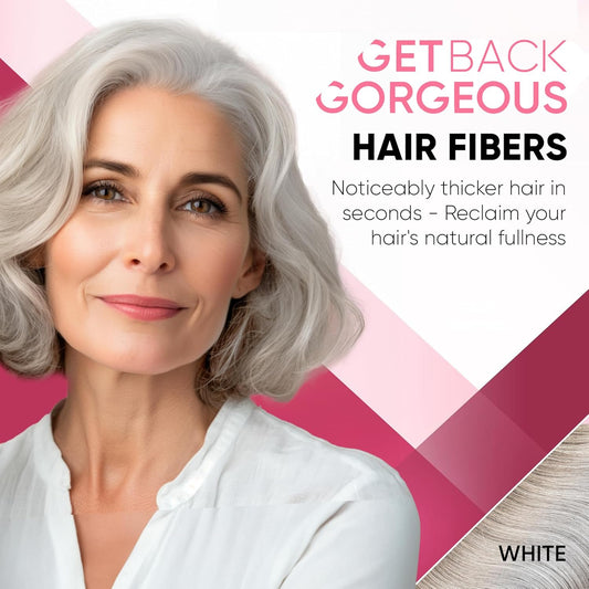 GBG Hair Fibers for Thinning Hair & Bald Spots (White) - 25g Bottle - Conceals Hair Loss - Instant Cover Up & Volume in 30 Seconds, Hair Powder for Women & Men - Cruelty Free