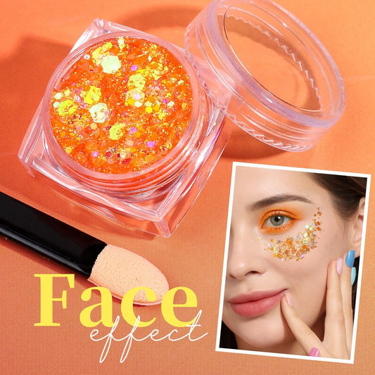 Teenitor Face Glitter, Orange Body Glitter Gel, Holographic Glitter for Face and Body, Hair, Makeup for Festival Party Cheer Makeup