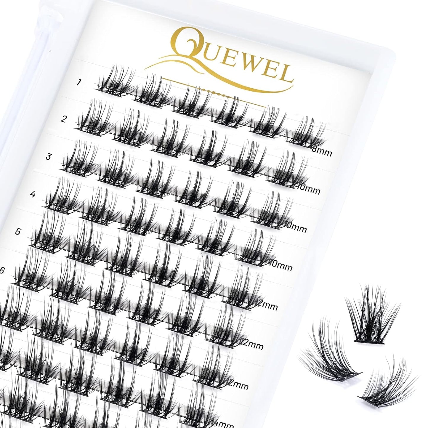 QUEWEL Cluster Lashes 72 Pcs Wide Stem Individual Lashes C/D Curl 8-16mm Length DIY Eyelash Extension False Eyelashes Fluffy02 Styles Soft for Personal Makeup Use at Home (Fluffy02-C-MIX8-16)