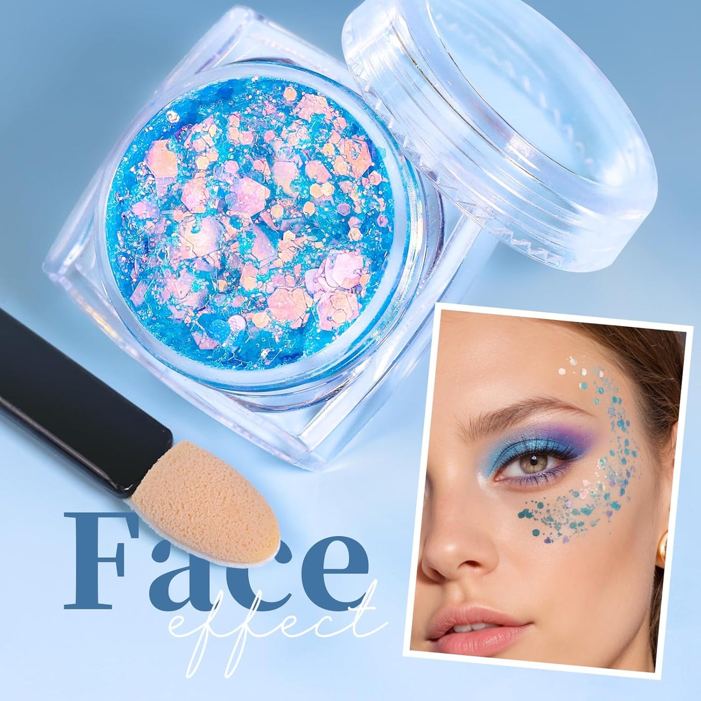 Teenitor Face & Body Glitter - Blue, Hair Glitter Gel, 6 Shapes Festival Makeup Glitter for Face, Hair & Body