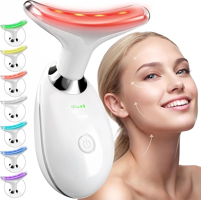 Red Light Therapy for Face Lift - Neck Facial Massager Beauty Device, Luminesce 7-in-1 LED Facial Sculptor, Lymphatic Drainage Massager, Double Chin Reducer, True Beauty Glow, Gua Sha Tools - White