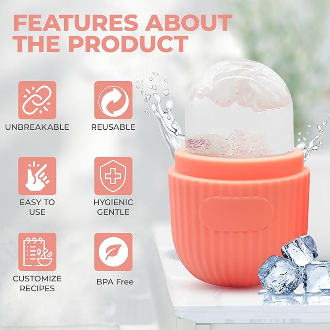 Luxury Cooling Ice Face Roller - Silicone Ice Mold for Face, Eyes, and Neck (Red)