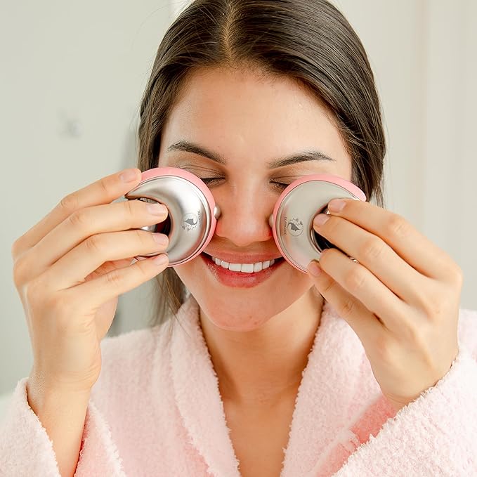 Cryo-Infused Ice Roller for Face Women Pack of 2 - Ergonomic Facial Ice Roller for Eyes, Cheeks, Nose, Mouth, Neck - Travel Freezer Face Depuffer Massager - Skincare Beauty Ice Globes for Face