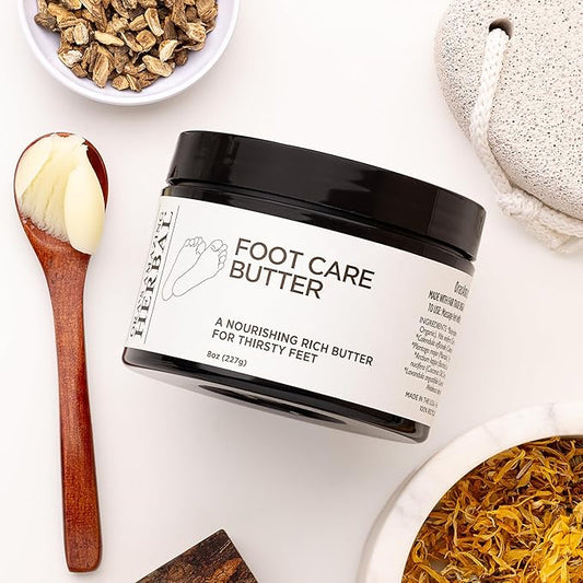 Ora's Amazing Herbal Foot Care Butter, Heel Balm, Foot Balm, Repair Cream for Dry Cracked Heels & Feet, Lavender, Tea Tree & Peppermint, 100% Recycled Plastic Jar, 8 oz