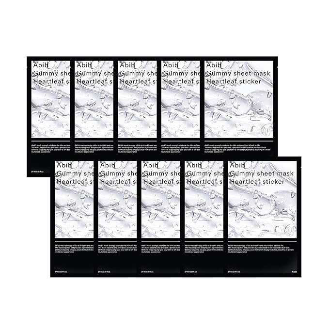 Abib Gummy Sheet Mask Heartleaf Sticker 10 Sheets I CICA Soothing for Sensitive and Dry Skin, Refreshing and Hydrating Korean Facial Mask