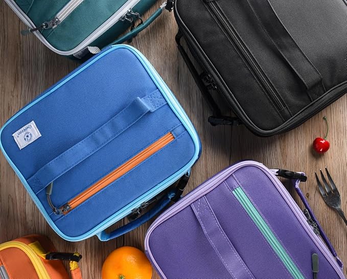 2 Packs Insulated Soft Lunch Bag With Double Zipper - Sturdy, Freezable and Reusable for Kids, Men - For School, Work, Outdoor (Black & Blue)