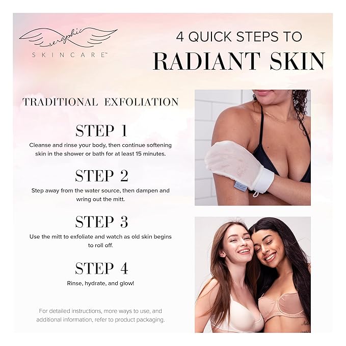 Seraphic Skincare Divine Glow Exfoliating Mitt (1pc) – 100%, Dye-Free, Bleach-Free Vegan Viscose Korean Exfoliating Glove – Body Exfoliator for Self-Tan Removal & Keratosis Pilaris