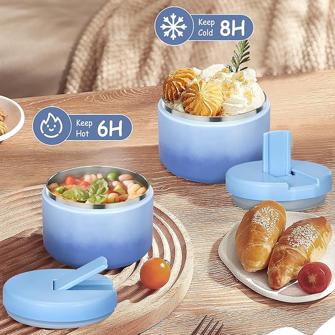 12oz Kids Soup Thermo for Hot Food Insulated Vacuum Food Jar with Buckle Lid, Stainless Steel Wide Mouth Leak Proof Lunch Container for School Travel 1 Pack