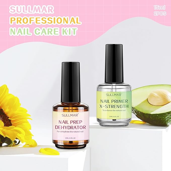Dehydrator & Primer Strength Kit, 2-Piece Pro Nail System Enhancing Nail Bonding for Acrylics (15ml)