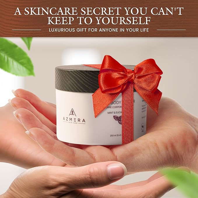 AZMERA Shea Body Butter - Organic Body Butter for Women & Men Dry Skin Rich in Antioxidants & Vitamin E - Vegan Shea Butter Moisturizer, Raw Shea Butter from Africa (Mint&Eucalyptus, 250ml)