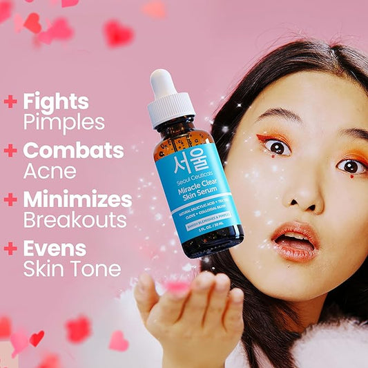 SeoulCeuticals Korean Acne Serum, Skin Care Treatment for Acne Prone Skin - Rapid Action Salicylic Acid, Tea Tree & Clove For Even Skin Tone 1oz