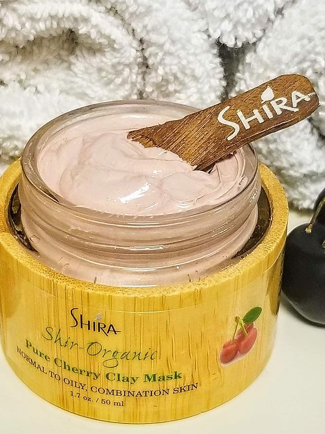 Shir-Organic Pure Cherry Clay Face Mask(50ml) Rich In Vitamin C Helps Clarify Heal and Prevent Blemishes Oil Control & Large Pore
