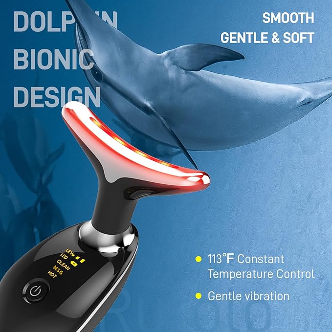 Face Massager with Led Light: 7-Color Facial Device - Neck Wrinkles Tightening Wand - Vibration Tool for Skin Care, Black