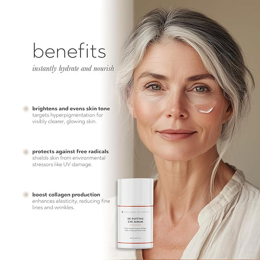 De-Puffing Eye Serum with Caffeine, Aloe Vera, Hyaluronic Acid & Peptides | Reduces Puffiness, Dark Circles, and Fine Lines | Hydrating Under Eye Treatment for All Skin Types